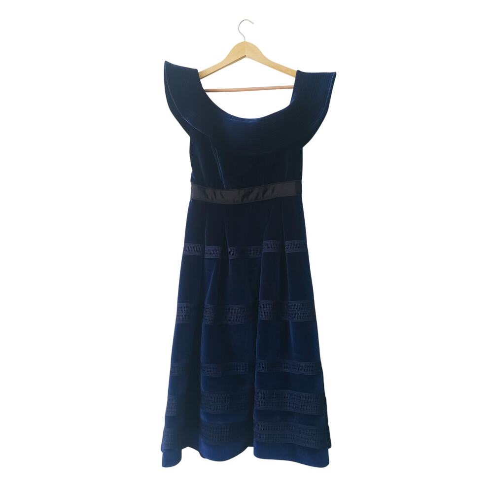 Self-Portrait Off The Shoulder Velvet Midi Dress Blue Size US 6